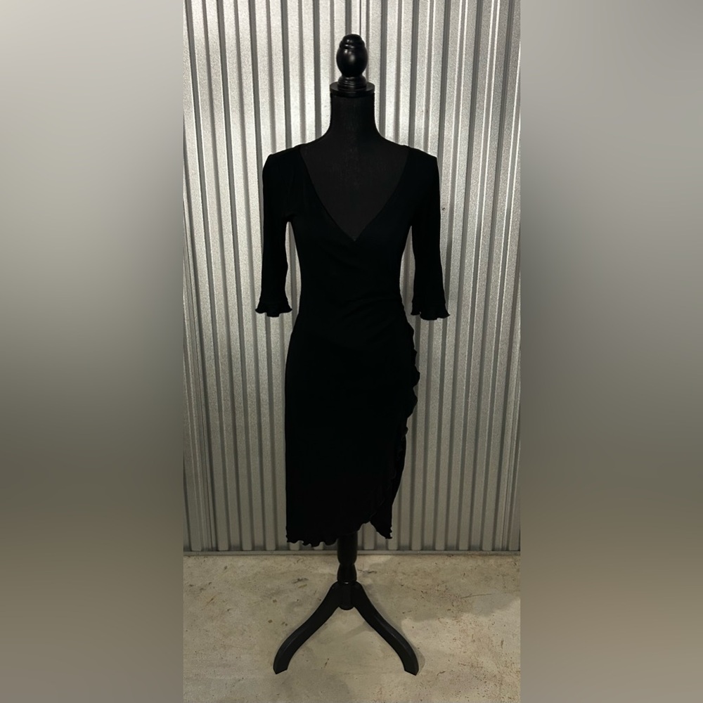 Women’s ABS Allen Schwartz Black Slim Viscose 3/4 Sleeve Midi Dress Small